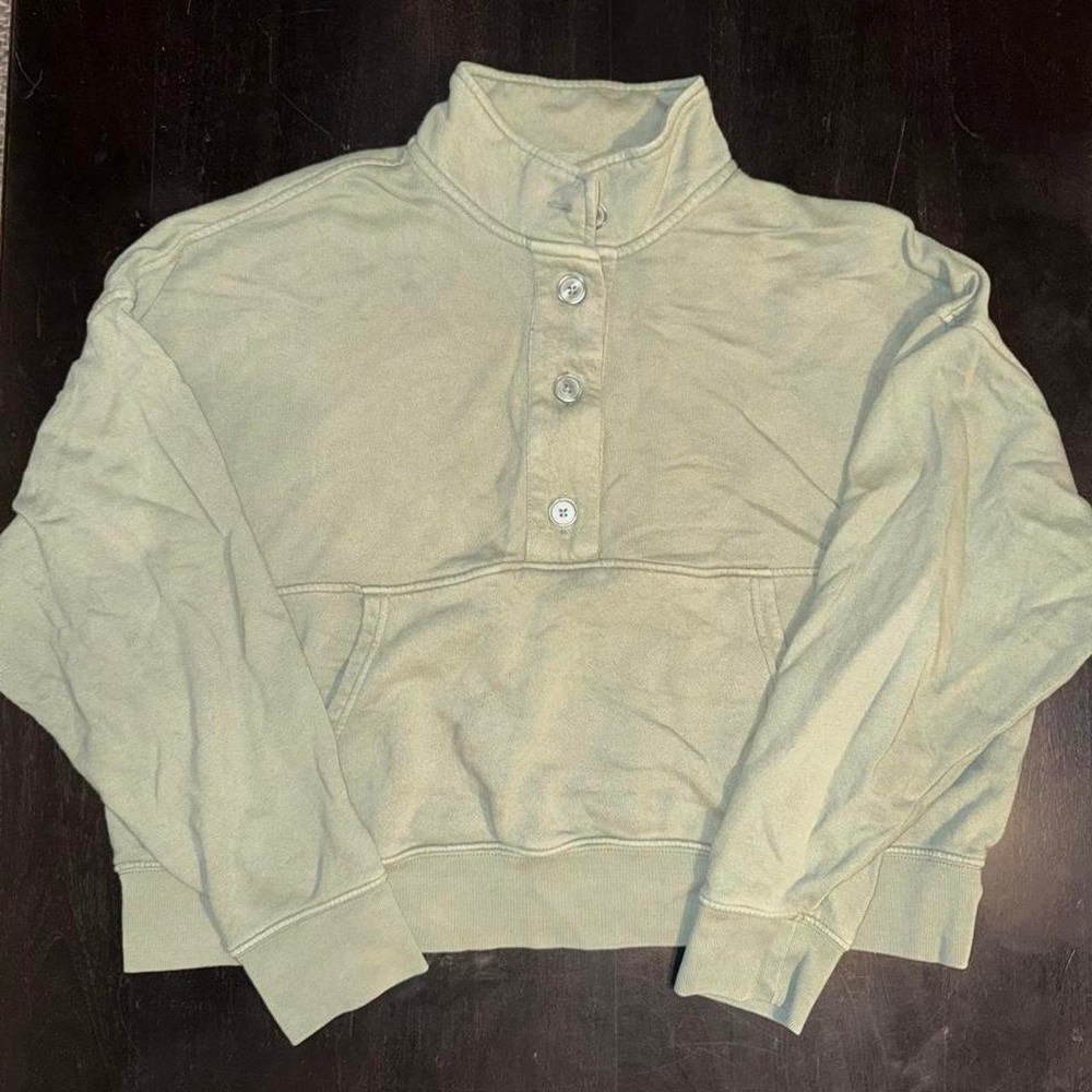 Aerie Green Quarter Button Up Sweatshirt